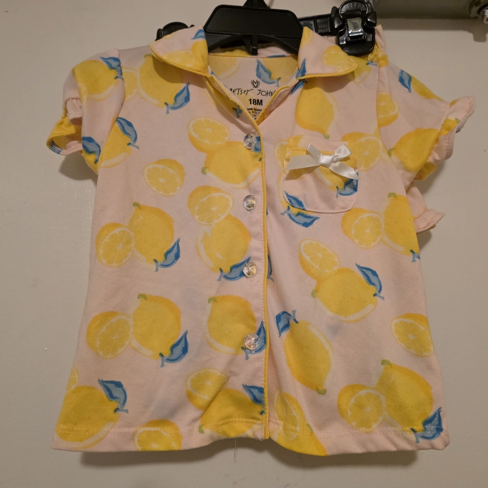 Betsey Johnson Kids Pink Pajama Set with Yellow Lemons
